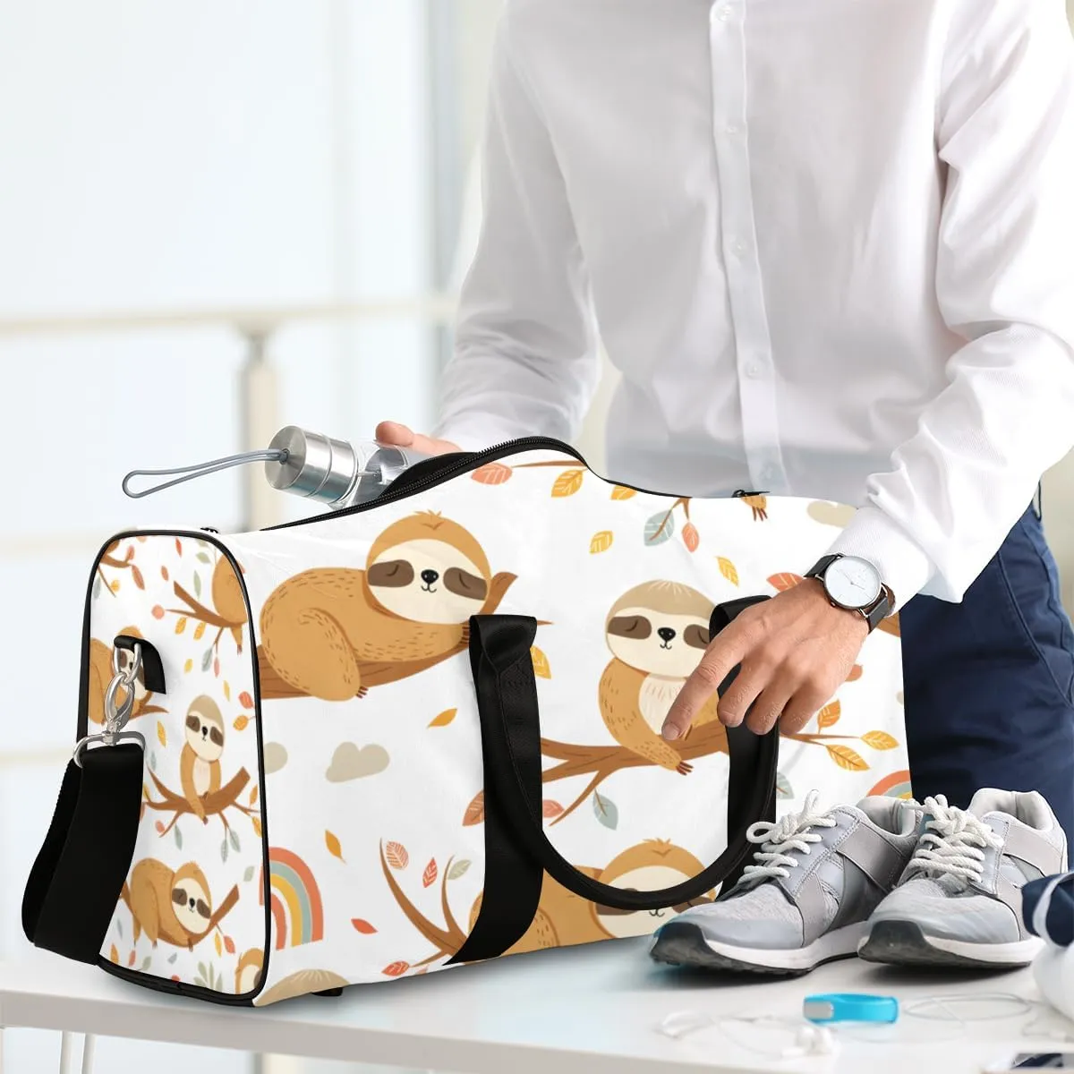 Funny Sloth Travel Duffle Bag for Women Men Gym Duffel Foldable Bag Waterproof Weekender Sloth Hanging on Branch Duffle Tote