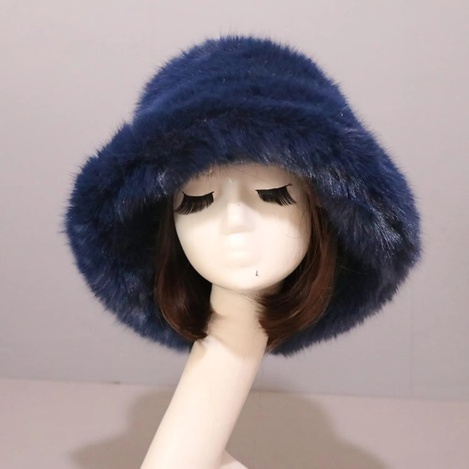 Furry Bucket Hat, Winter Faux Fur Warmer Fisherman Cap Fluffy Wide Brim Bucket Hats
