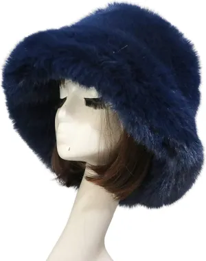Furry Bucket Hat, Winter Faux Fur Warmer Fisherman Cap Fluffy Wide Brim Bucket Hats