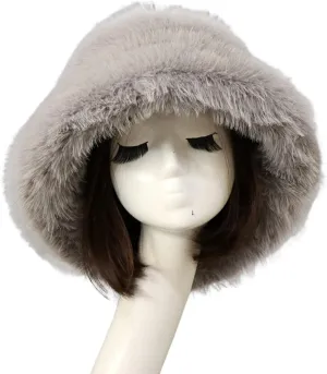 Furry Bucket Hat, Winter Faux Fur Warmer Fisherman Cap Fluffy Wide Brim Bucket Hats