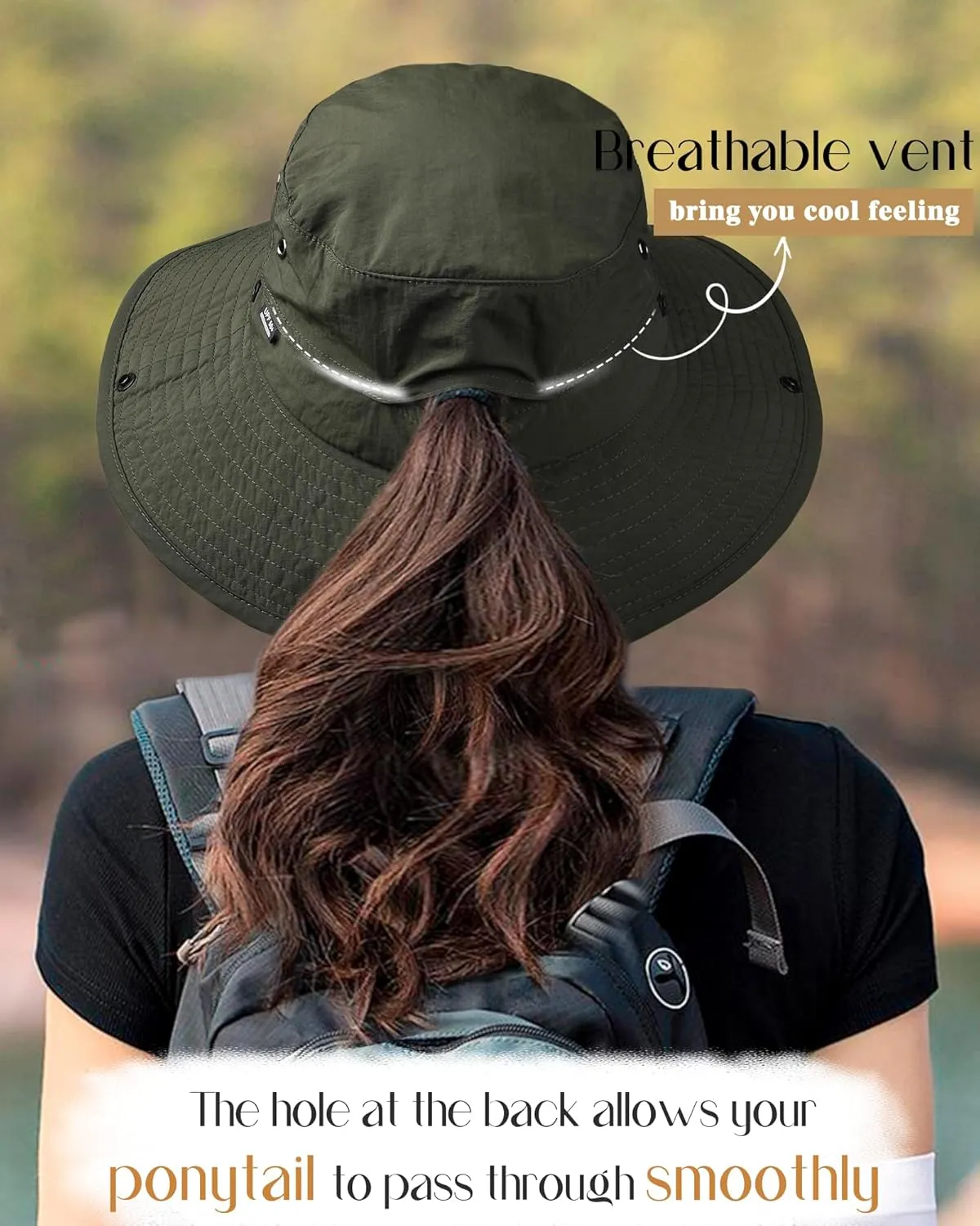 FURTALK Sun Hats for Women Ponytail UPF 80  Beach Summer Hat Wide Brim Packable Cowboy Hat