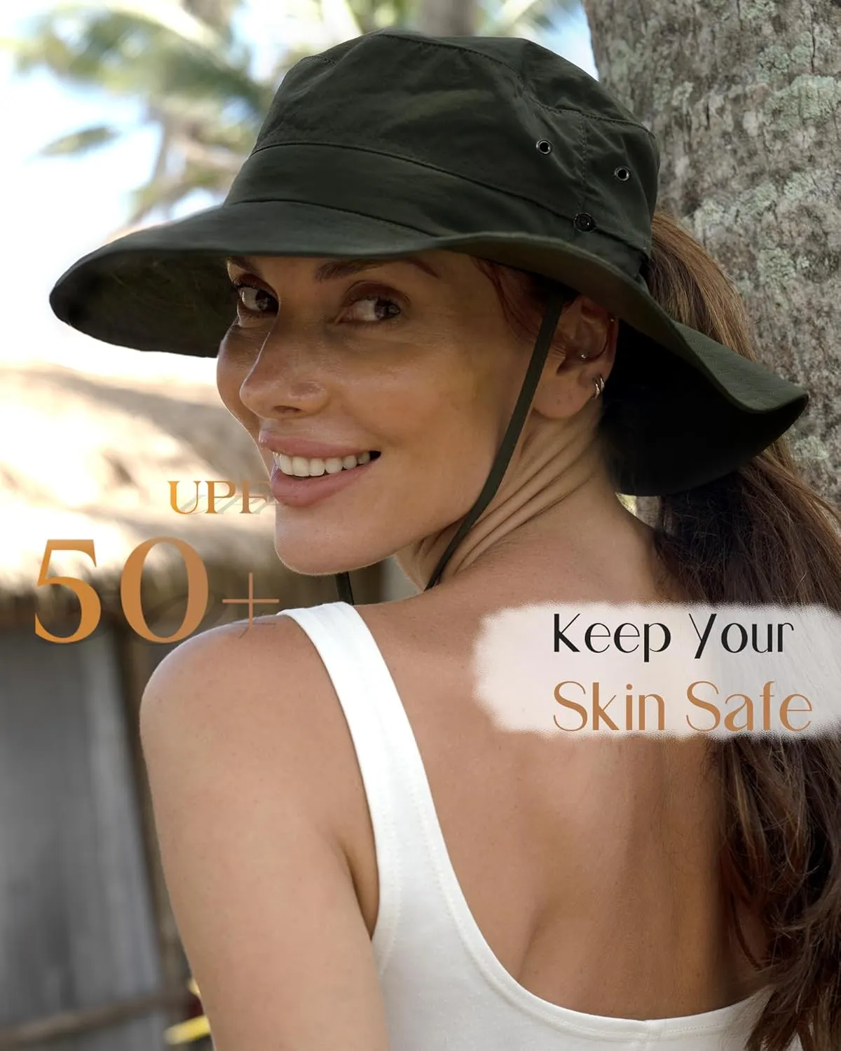 FURTALK Sun Hats for Women Ponytail UPF 80  Beach Summer Hat Wide Brim Packable Cowboy Hat