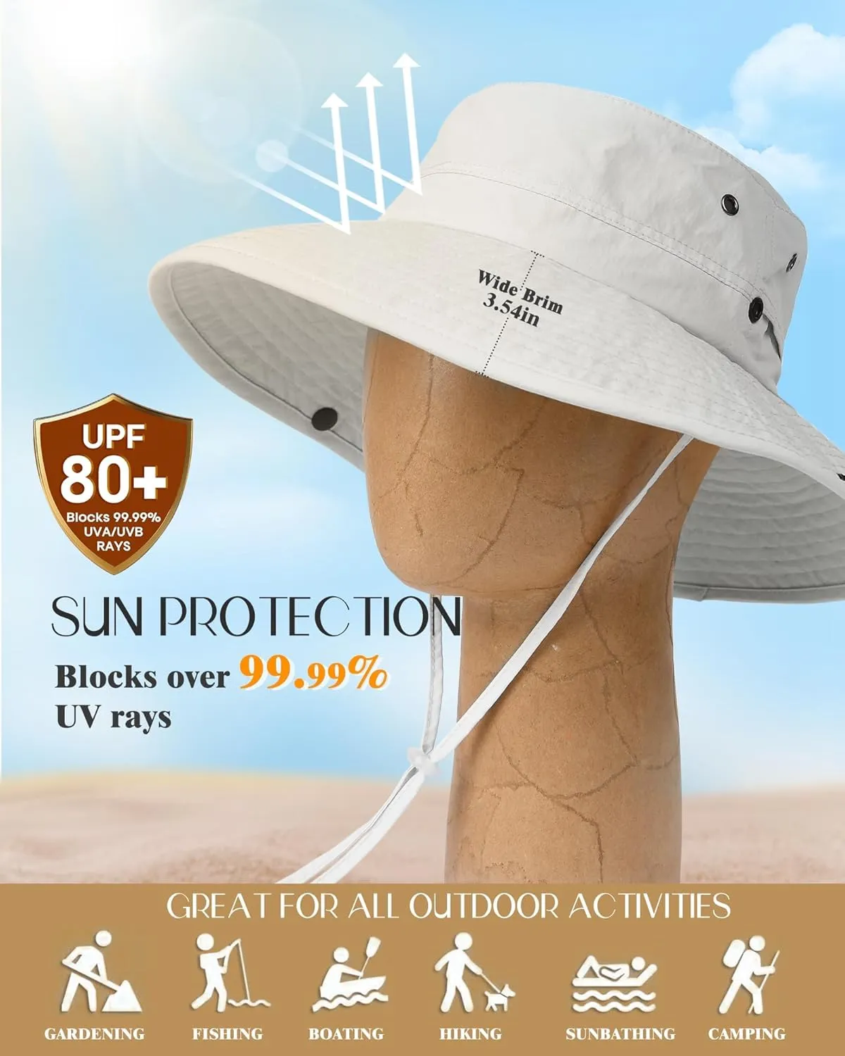 FURTALK Sun Hats for Women Ponytail UPF 80  Beach Summer Hat Wide Brim Packable Cowboy Hat