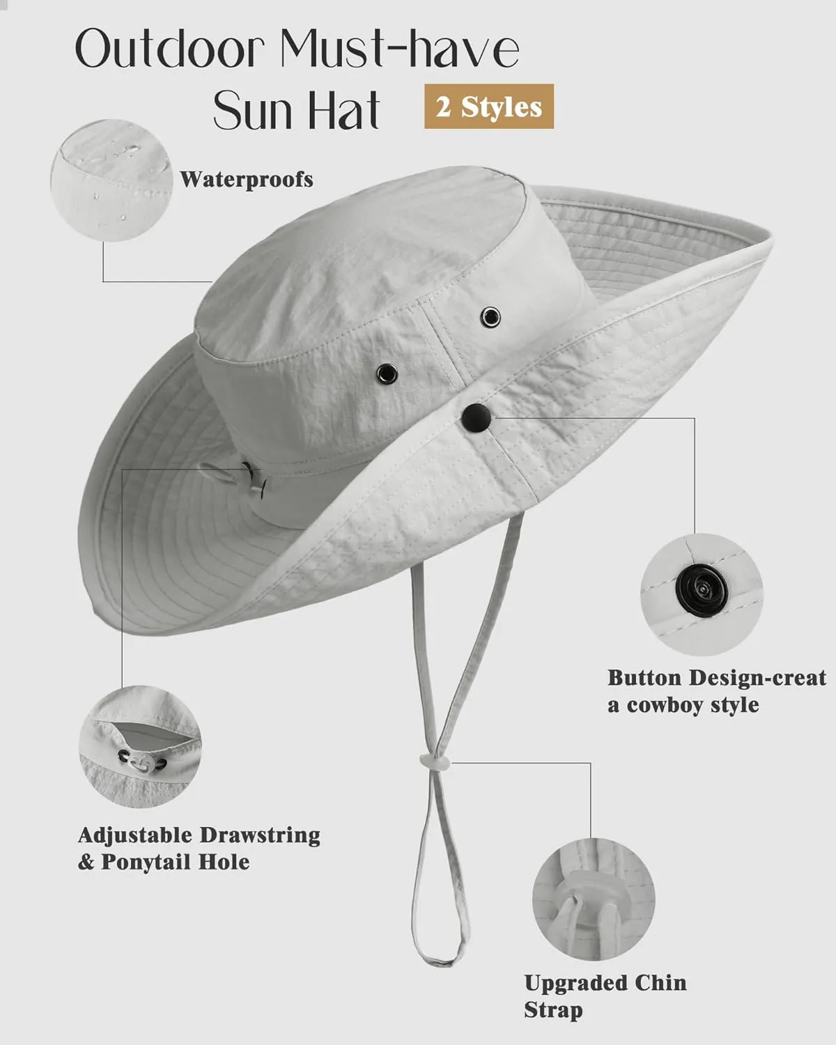 FURTALK Sun Hats for Women Ponytail UPF 80  Beach Summer Hat Wide Brim Packable Cowboy Hat