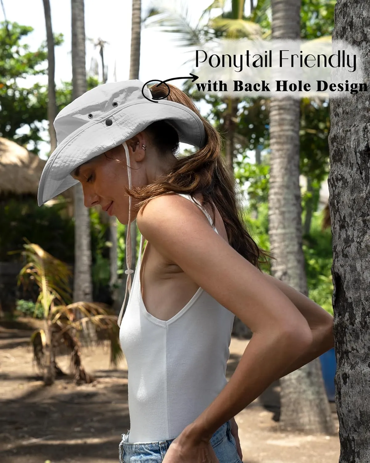 FURTALK Sun Hats for Women Ponytail UPF 80  Beach Summer Hat Wide Brim Packable Cowboy Hat