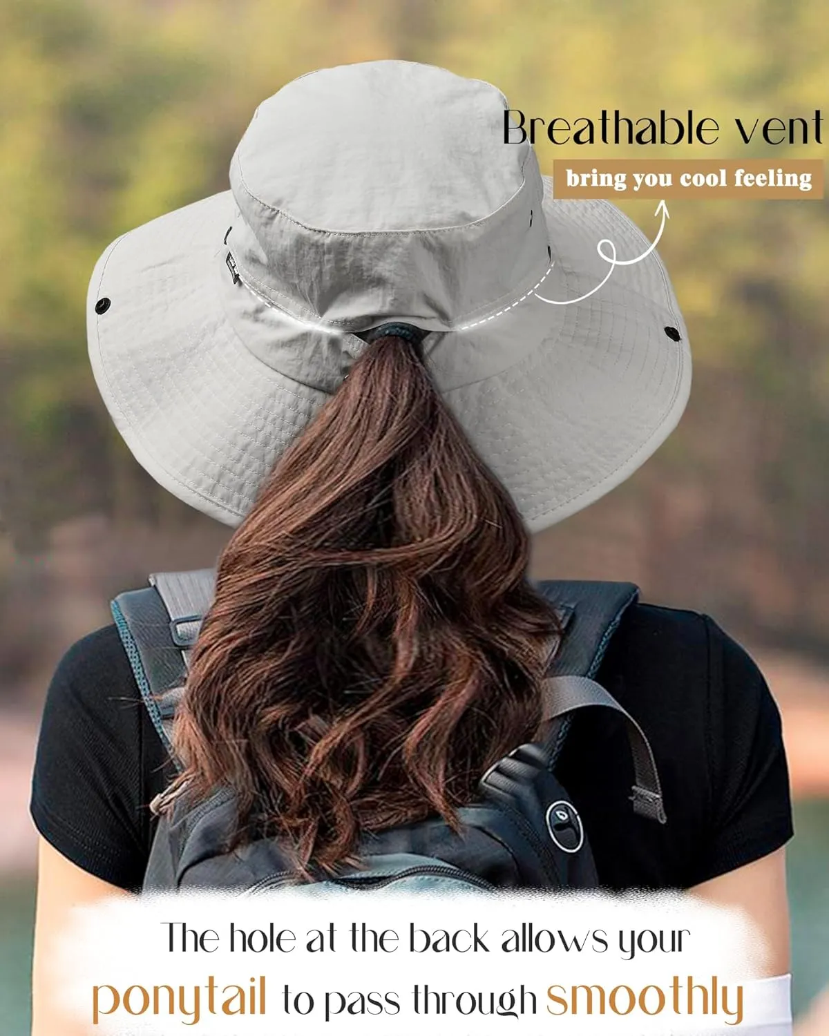 FURTALK Sun Hats for Women Ponytail UPF 80  Beach Summer Hat Wide Brim Packable Cowboy Hat