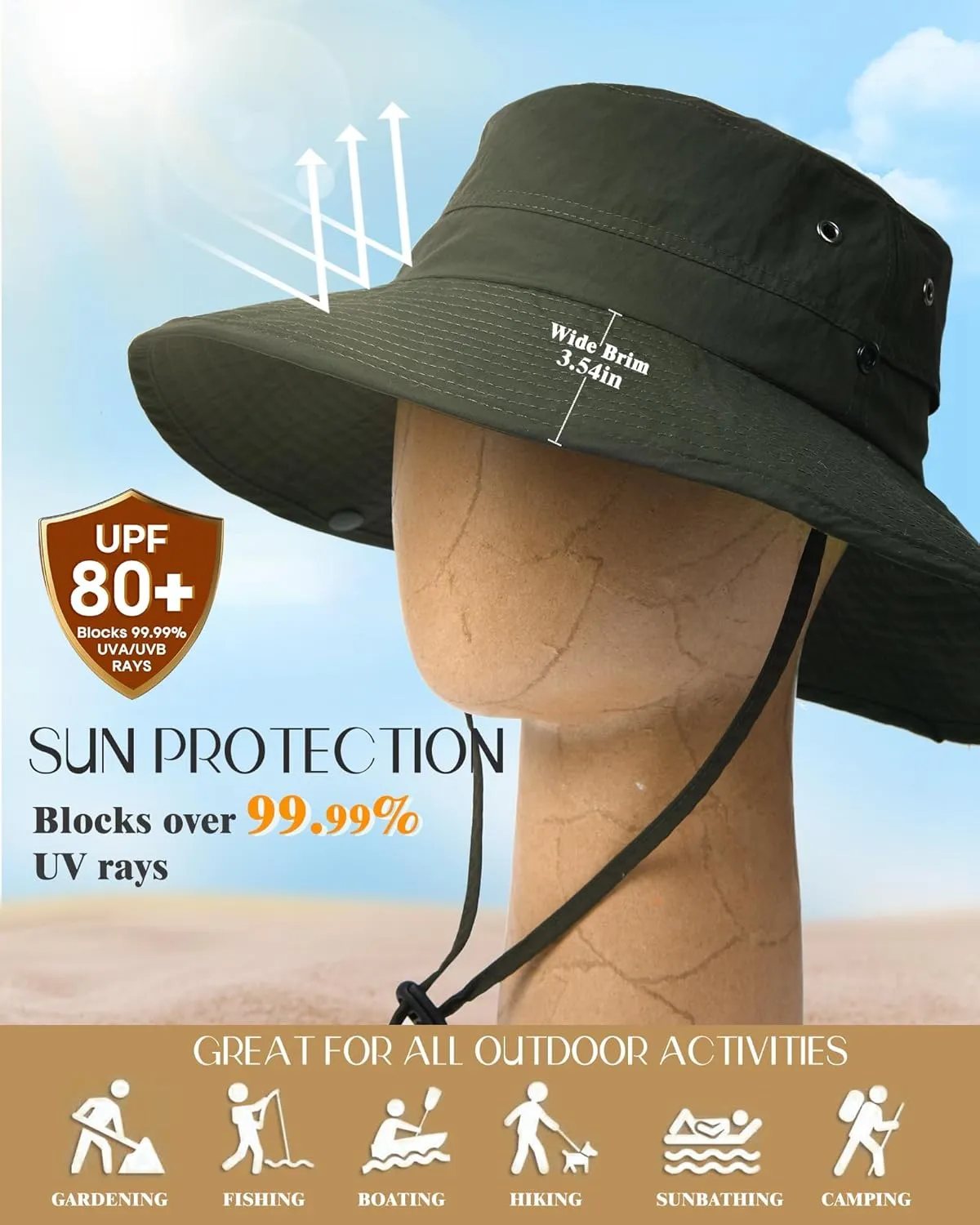 FURTALK Sun Hats for Women Ponytail UPF 80  Beach Summer Hat Wide Brim Packable Cowboy Hat