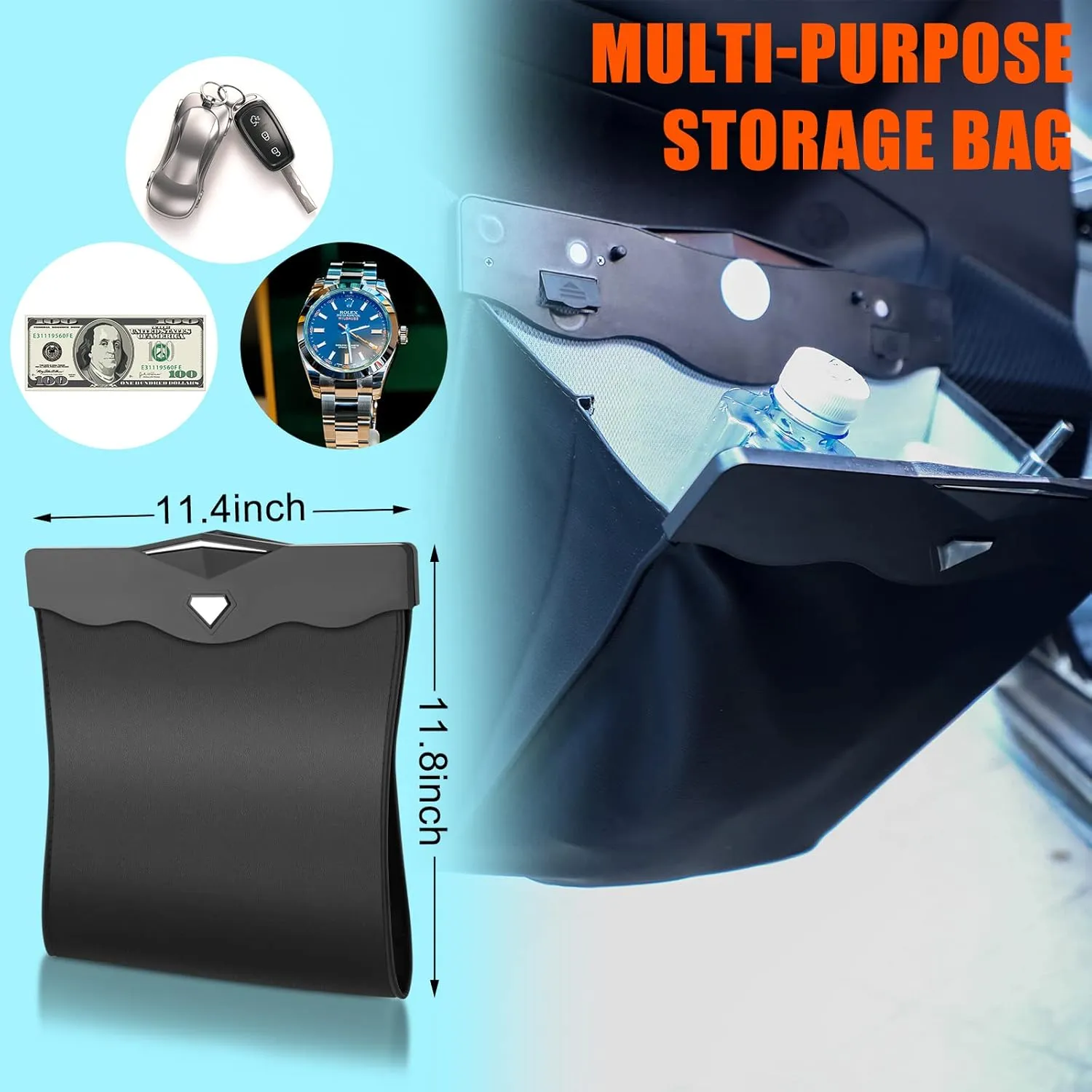 Fuutreo 2 Pcs Smart LED Car Trash Cans Waterproof Garbage Bags with 30pcs Disposable Trash Bags Hanging Leather Magnet Car Storage Pocket Vehicle Rubbish Bin Garbage Cans(11.8 x 11.4'',Black)