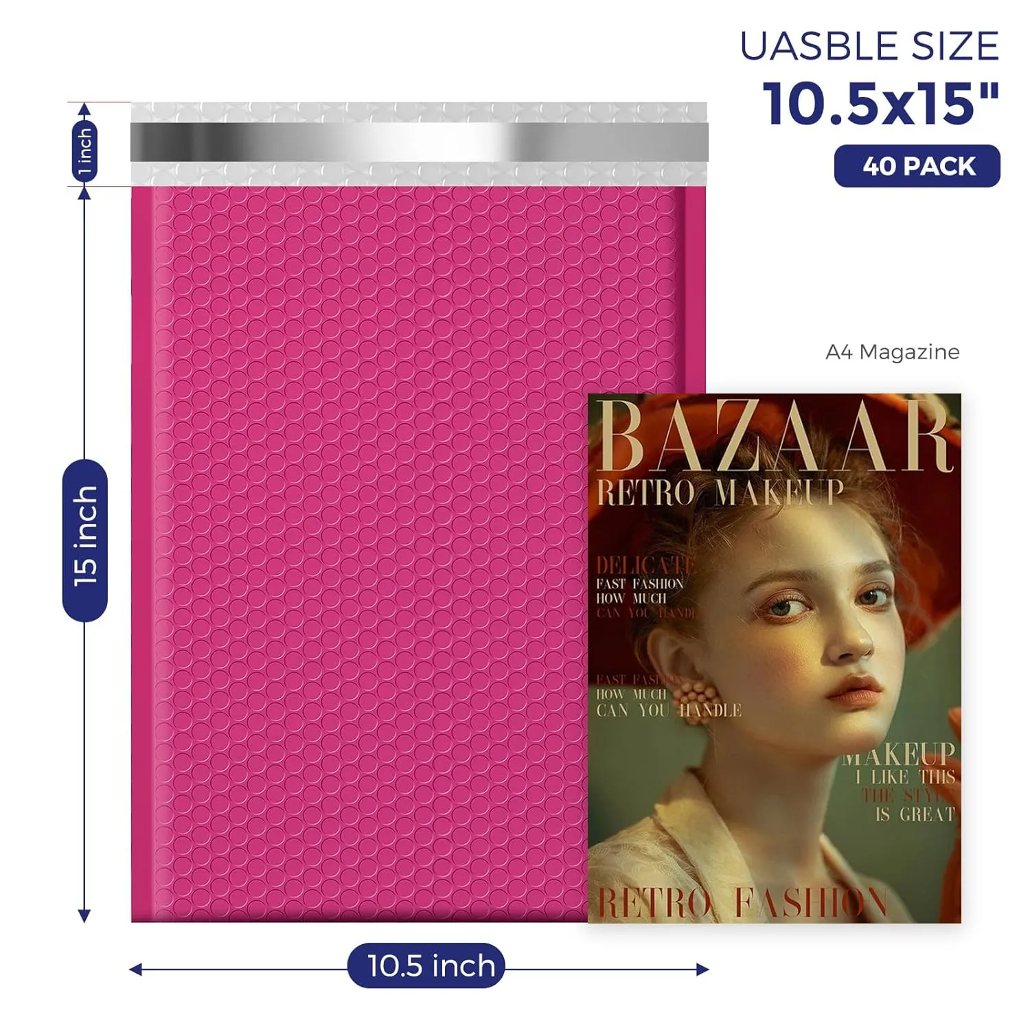 Fuxury Hot Pink Bubble Mailers 10.5x16 Inch 25 Pack, Self Seal Adhesive Waterproof Padded Envelopes, Cushioning Shipping Bags, Padded Mailers for Mailing, Packaging, Small Business Supplies, 5