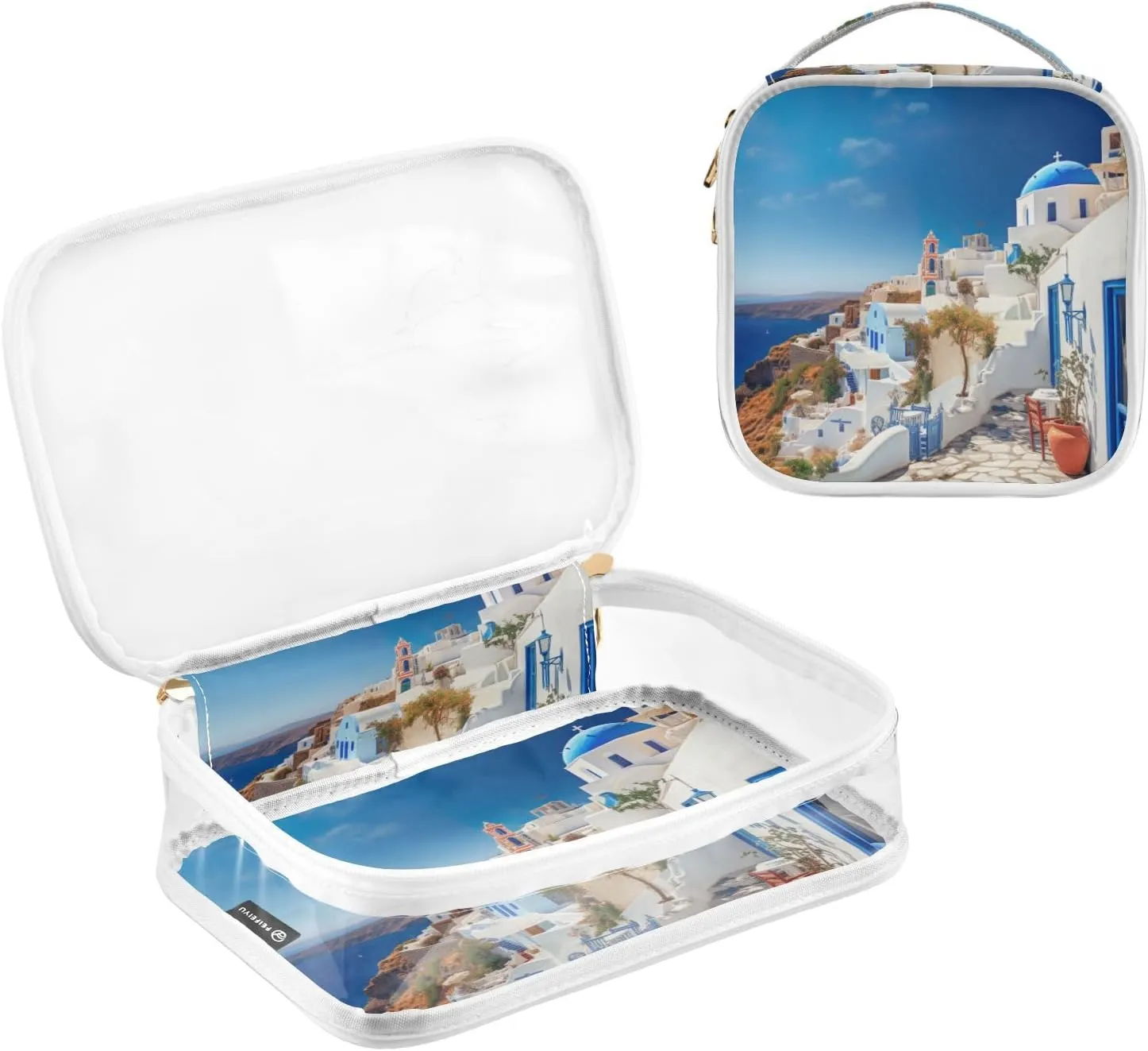GAIGEO Blue and White House 2 Pack Clear Makeup Bag Set, Transparent Travel Makeup Bag, Clear Make up Bags for Traveling