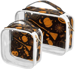 GAIGEO Halloween Doodle Pumpkin Clear Toiletry Bag Set, See through Toiletry Bag, Cosmetic Travel Accessories, 2 Pack