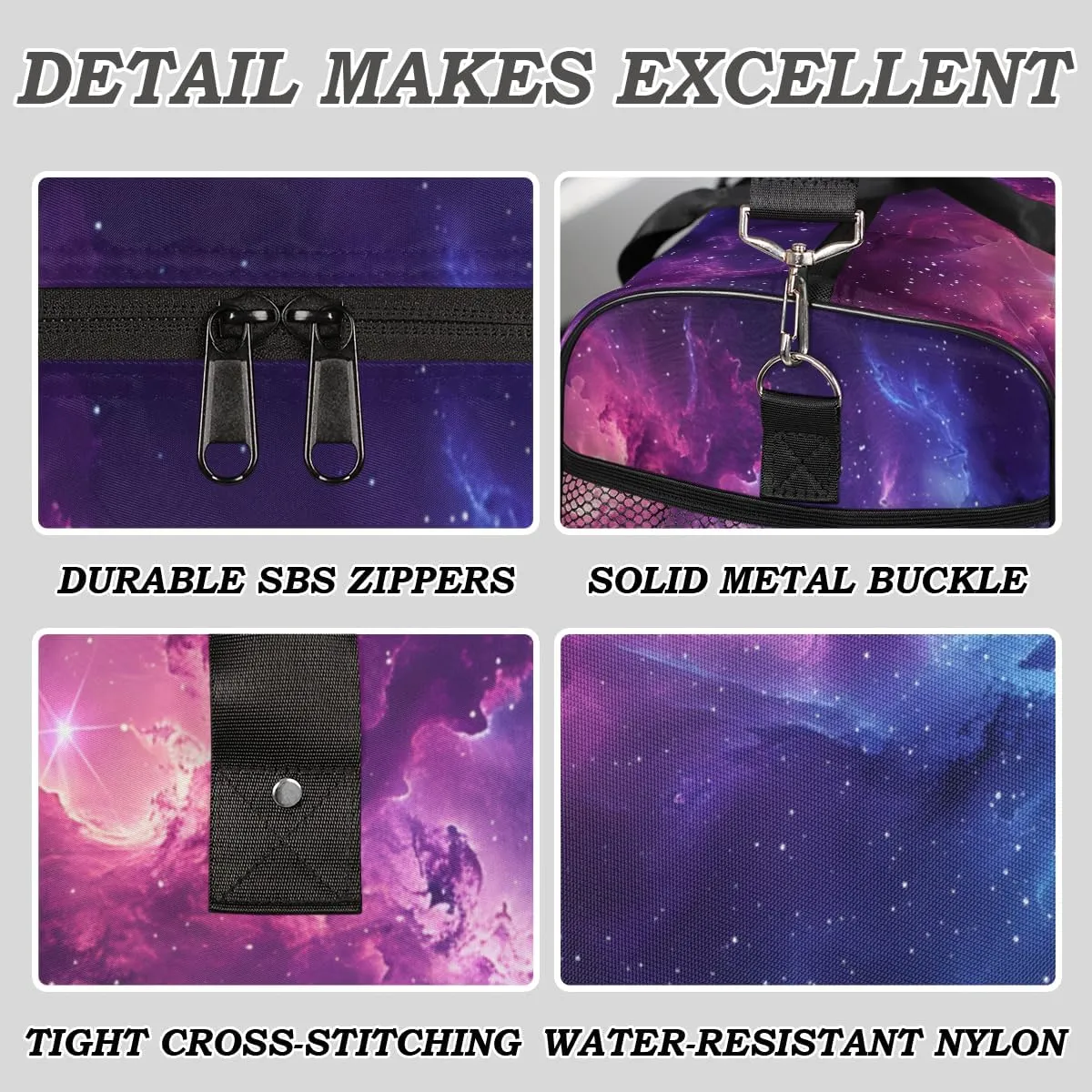 Galaxy Travel Duffle Bag for Women Men Foldable Waterproof Weekender Bag Carry on Tote for Overnight Sports Gym Blue Purple Outer Space Nebula Universe