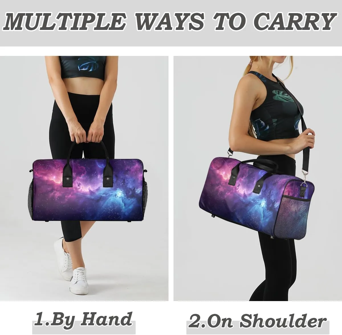 Galaxy Travel Duffle Bag for Women Men Foldable Waterproof Weekender Bag Carry on Tote for Overnight Sports Gym Blue Purple Outer Space Nebula Universe