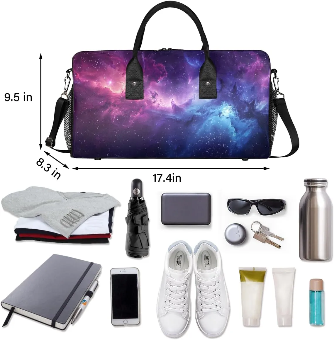 Galaxy Travel Duffle Bag for Women Men Foldable Waterproof Weekender Bag Carry on Tote for Overnight Sports Gym Blue Purple Outer Space Nebula Universe