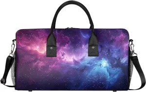 Galaxy Travel Duffle Bag for Women Men Foldable Waterproof Weekender Bag Carry on Tote for Overnight Sports Gym Blue Purple Outer Space Nebula Universe