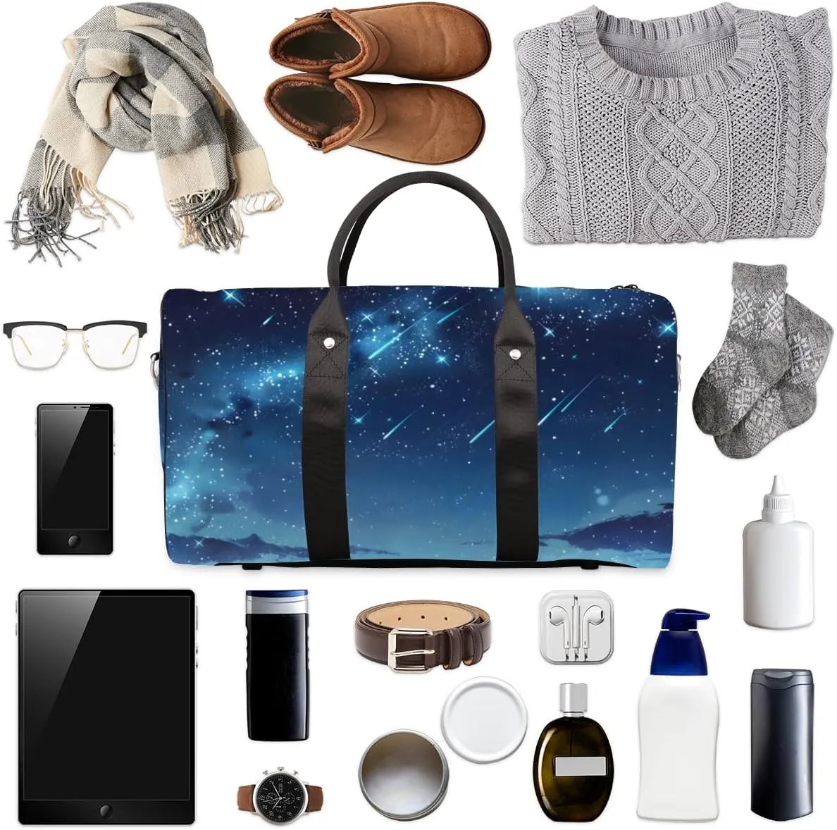 Galaxy Travel Duffle Bag for Women Men Gym Duffel Foldable Bag Waterproof Weekender Space Star Duffle Tote