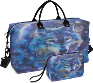 Galaxy Wolf Travel Duffel Bags with Toiletry Bag for Travel Gym Yoga Weekender Bag