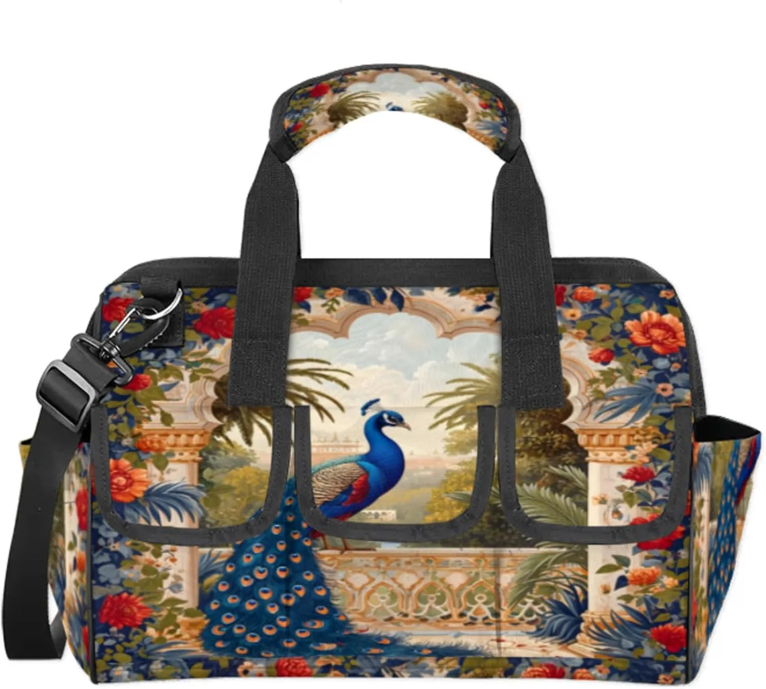 Garden Noble Peacocks Wide Mouth Tool Bag for Men Women Heavy Duty Tool Organizer Bag with Adjustable Strape Waterproof Tool Bag Organizer for Plumbers Electricians Handymen