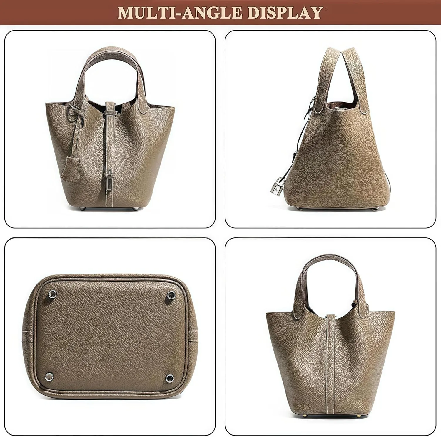 Genuine Leather Bucket Bag for Women with Secure Lock - Stylish Tote Handbag, Compact Travel Purse & Vegetable Basket Satchel