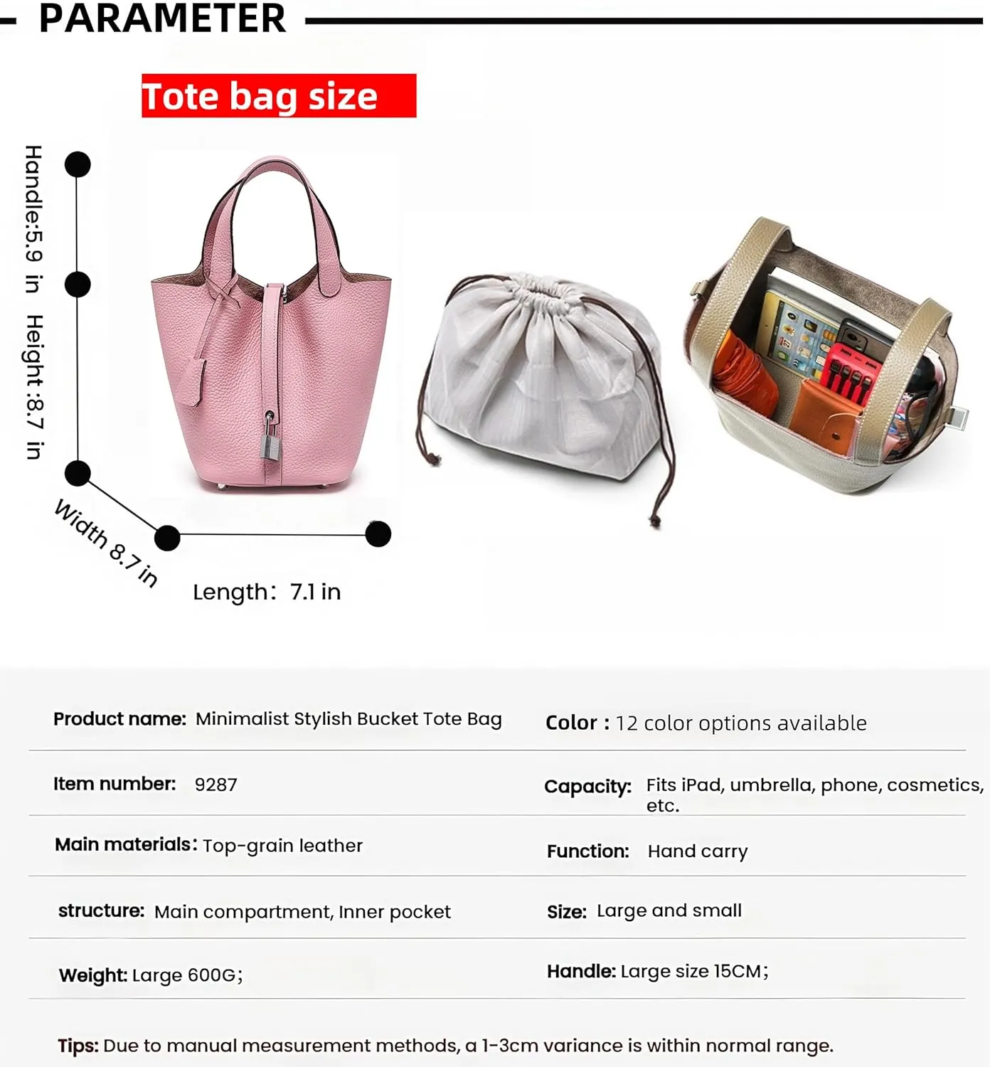 Genuine Leather Bucket Bag for Women with Secure Lock - Stylish Tote Handbag, Compact Travel Purse & Vegetable Basket Satchel