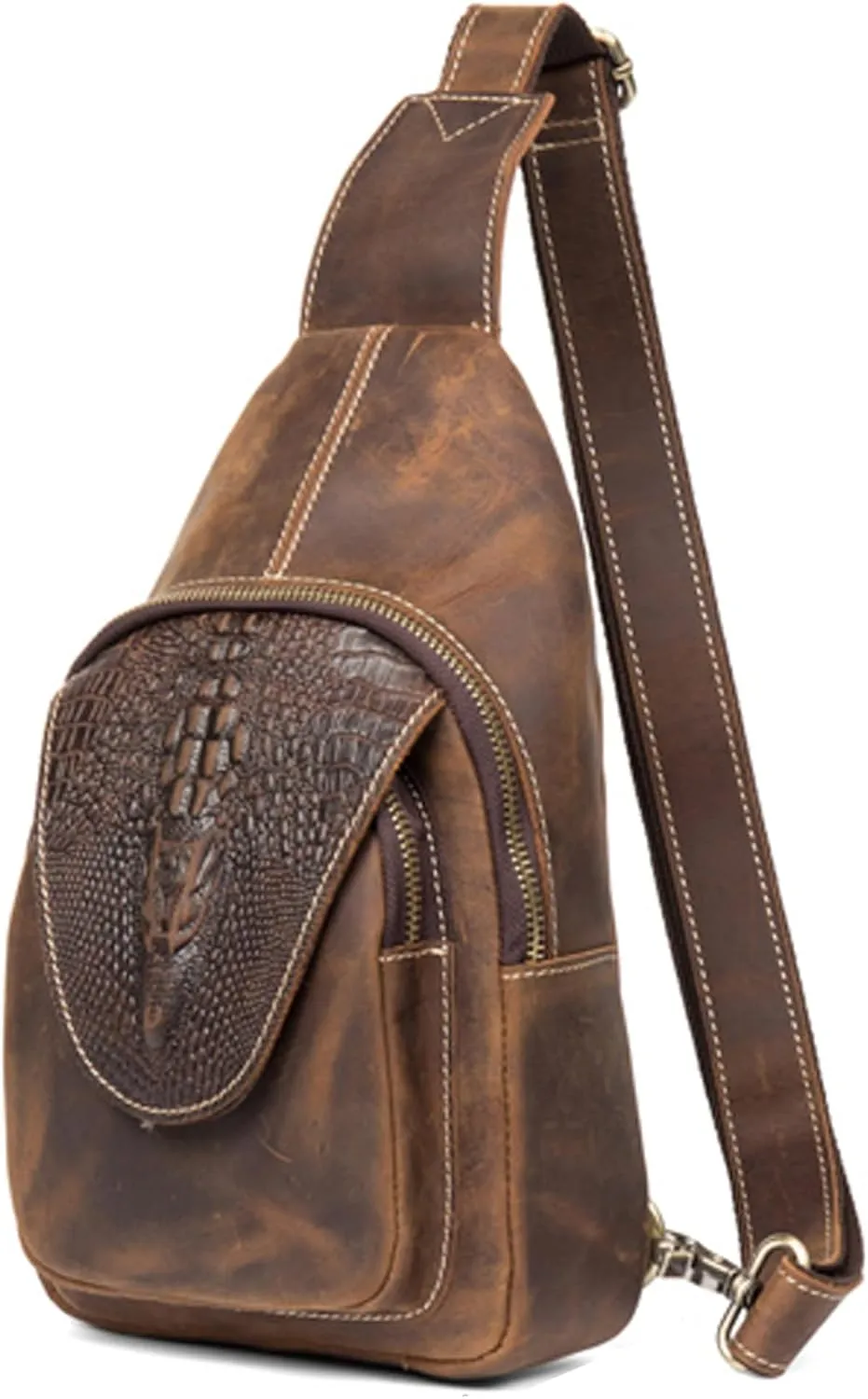 Genuine Leather Sling Bag for Men Women Backpack Chest Shoulder Satchel Crossbody Bags Casual Outdoor Daypack