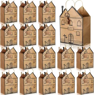 Geyoga 24 Pcs House Shaped Gift Bags for Real Estate Agents - Kraft Treat Bags With Handles and 24 Mini Cute Cards for New Home Supplies, Shopping, Business