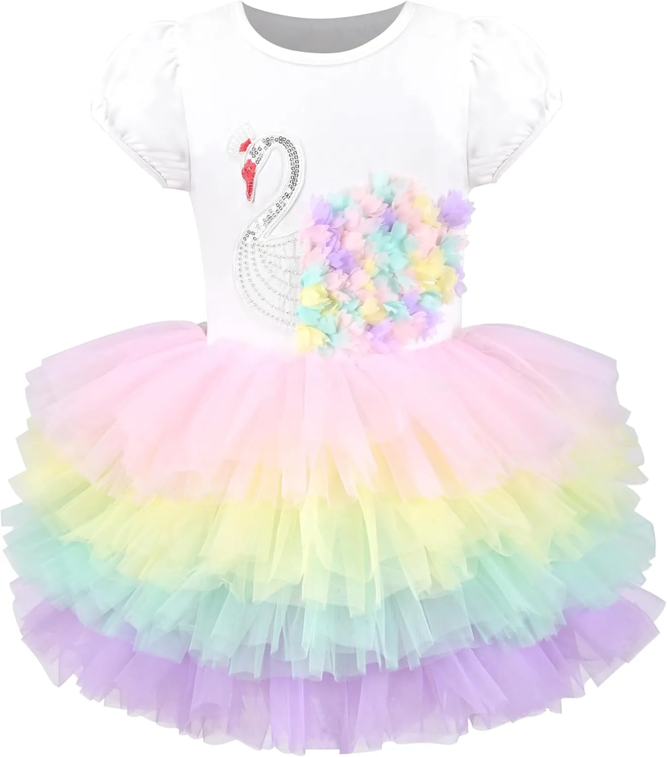 Girls Dress Pink Tutu Unicorn Dancing Tiered Skirt Ballet Birthday Party 3-7