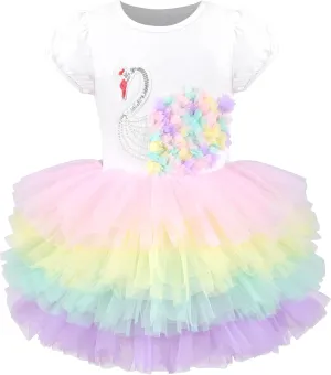 Girls Dress Pink Tutu Unicorn Dancing Tiered Skirt Ballet Birthday Party 3-7
