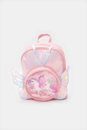 Girls Pink Embellished Backpack