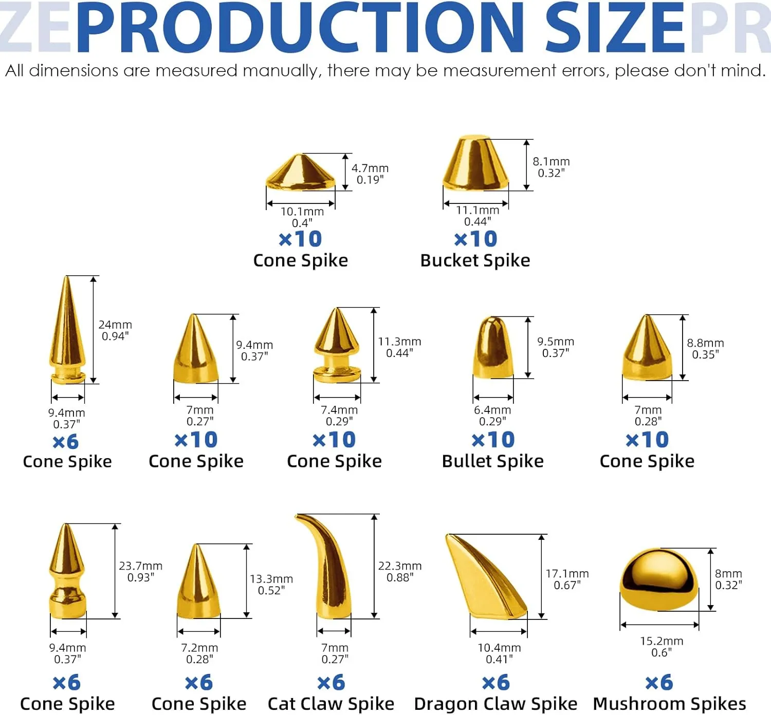 Glarks 98Pcs Gold Mixed Shape Spikes Studs Rivets Kit with Install Tools, Screw Back Bullet Cone Studs and Spikes Punk Rivets Set for Leather Belts Bags Shoes Dog Collars DIY Craft Decoration