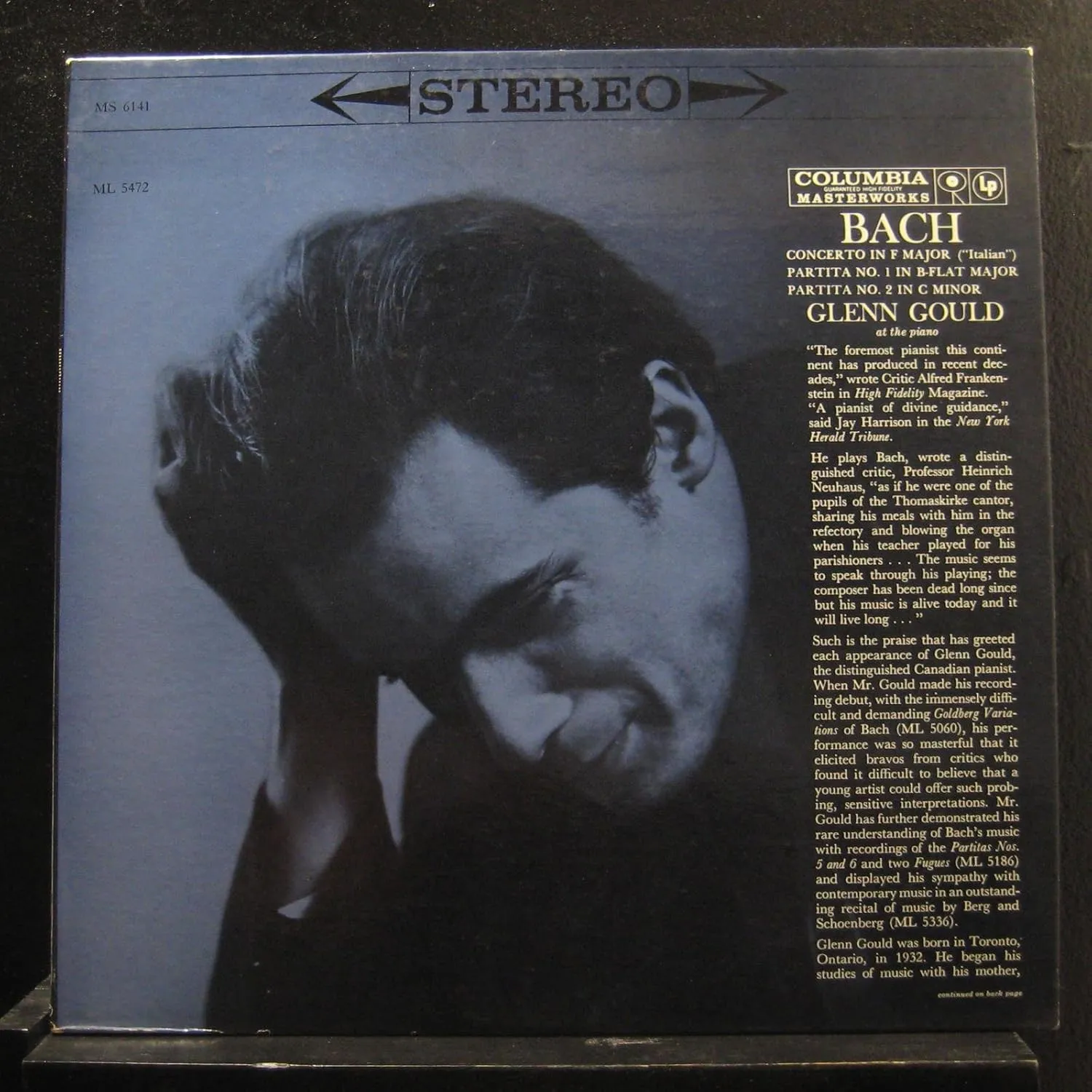 Glenn Gould, Bach - Concerto In F Major, Partita No. 1 In B-Flat Major, Partita No. 2 In C Minor - Lp Vinyl Record