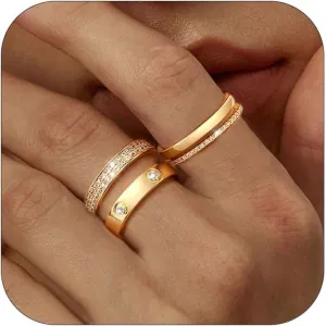 Gold Silver Rings for Women Non Tarnish Stackable Rings Trendy Dainty 18K Gold Plated Stacking Cubic Zirconia Thumb Ring Set Love Friendship Dual Band Rings Promise Wedding Engagement Rings Size 6 7 8 9 10 11
