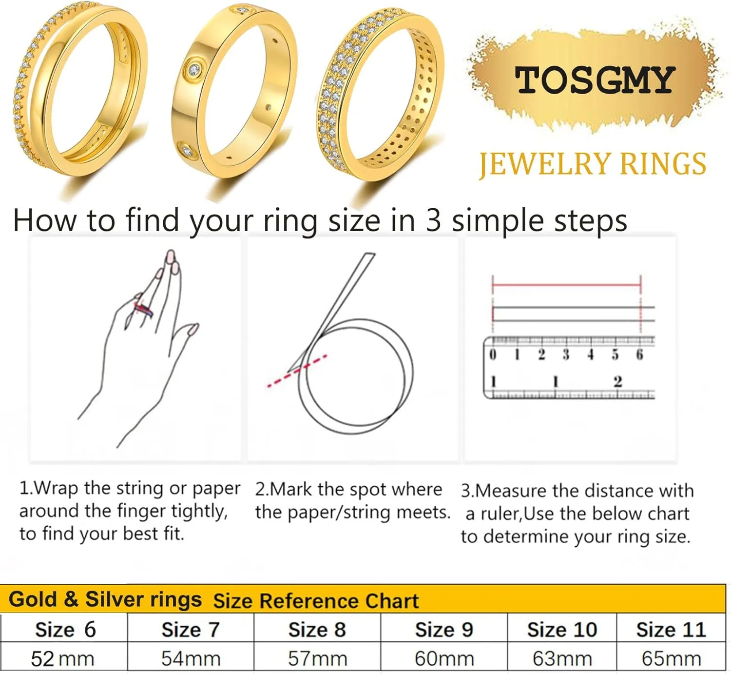 Gold Silver Rings for Women Non Tarnish Stackable Rings Trendy Dainty 18K Gold Plated Stacking Cubic Zirconia Thumb Ring Set Love Friendship Dual Band Rings Promise Wedding Engagement Rings Size 6 7 8 9 10 11