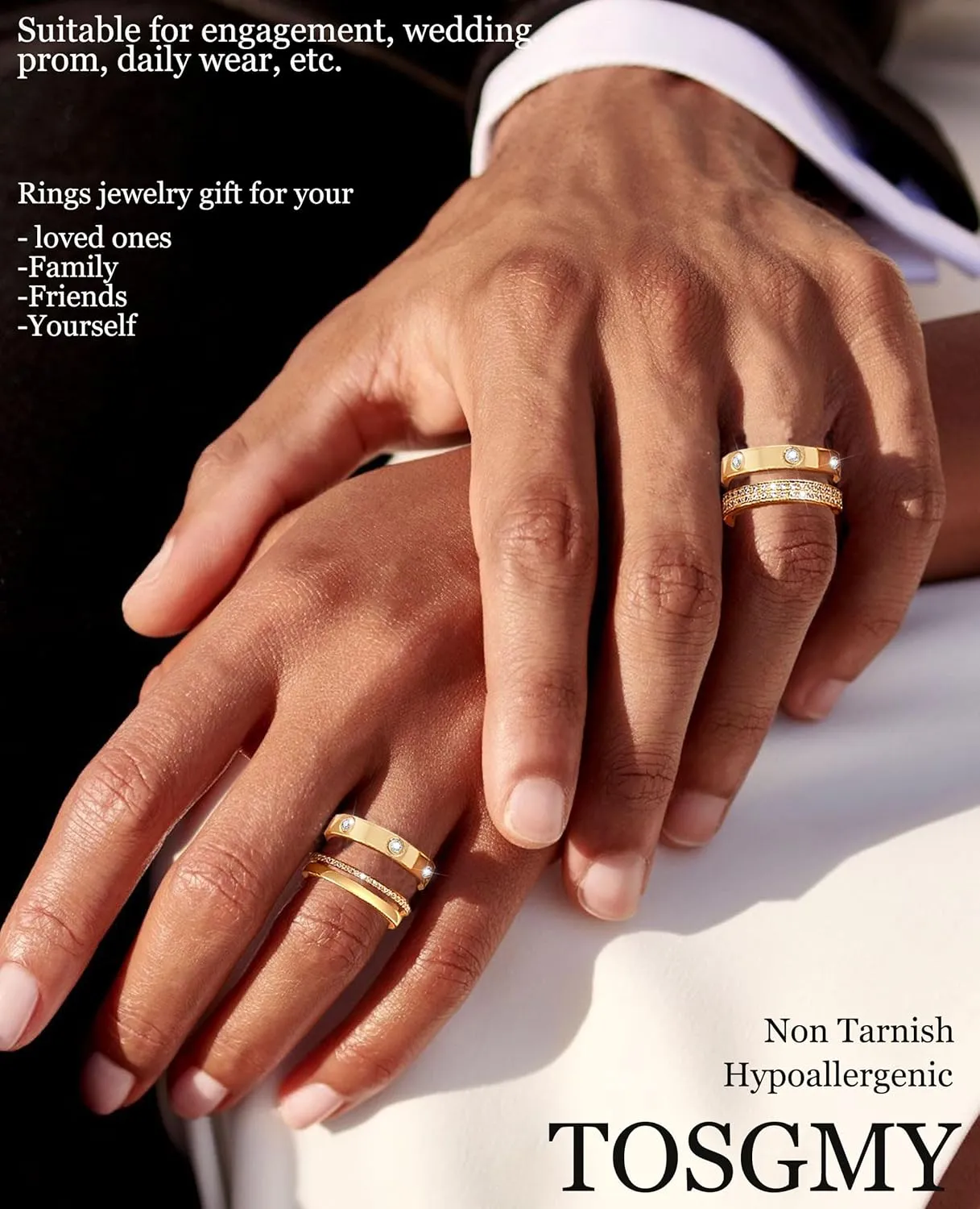 Gold Silver Rings for Women Non Tarnish Stackable Rings Trendy Dainty 18K Gold Plated Stacking Cubic Zirconia Thumb Ring Set Love Friendship Dual Band Rings Promise Wedding Engagement Rings Size 6 7 8 9 10 11