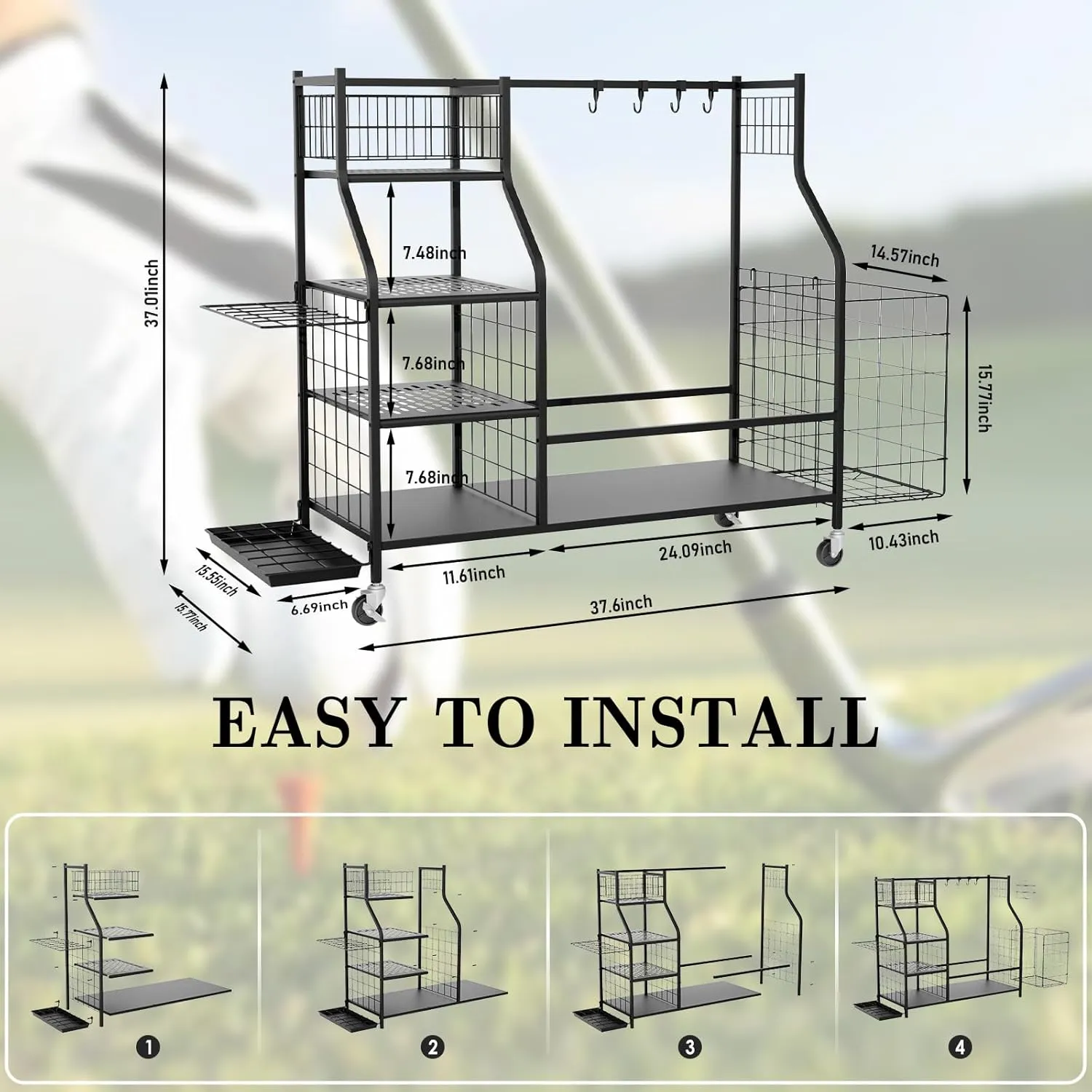 Golf Storage Garage Organizer, Golf Bag Storage Stand and Other Golfing Equipment Rack, Extra Storage Rack for Golf Clubs