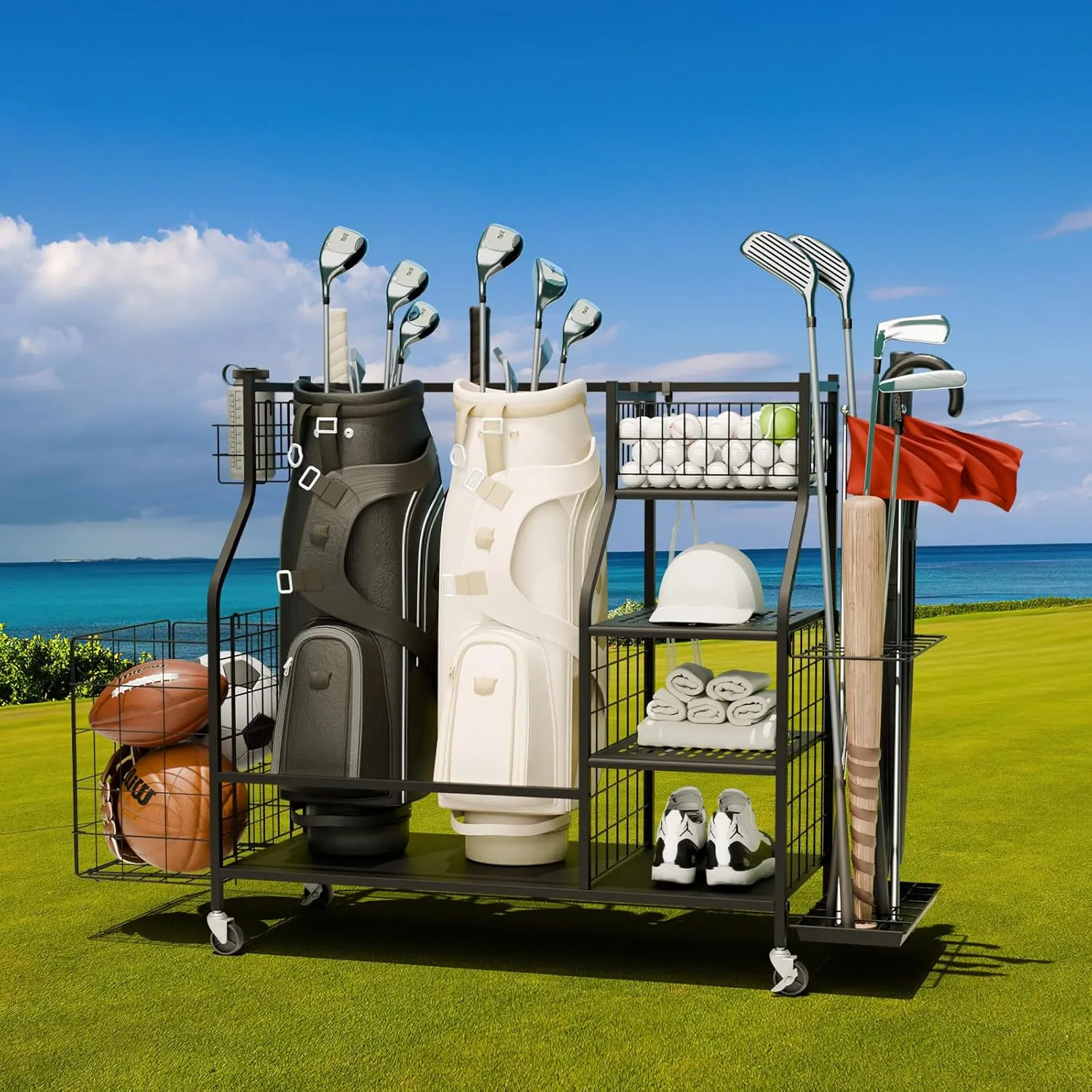 Golf Storage Garage Organizer, Golf Bag Storage Stand and Other Golfing Equipment Rack, Extra Storage Rack for Golf Clubs