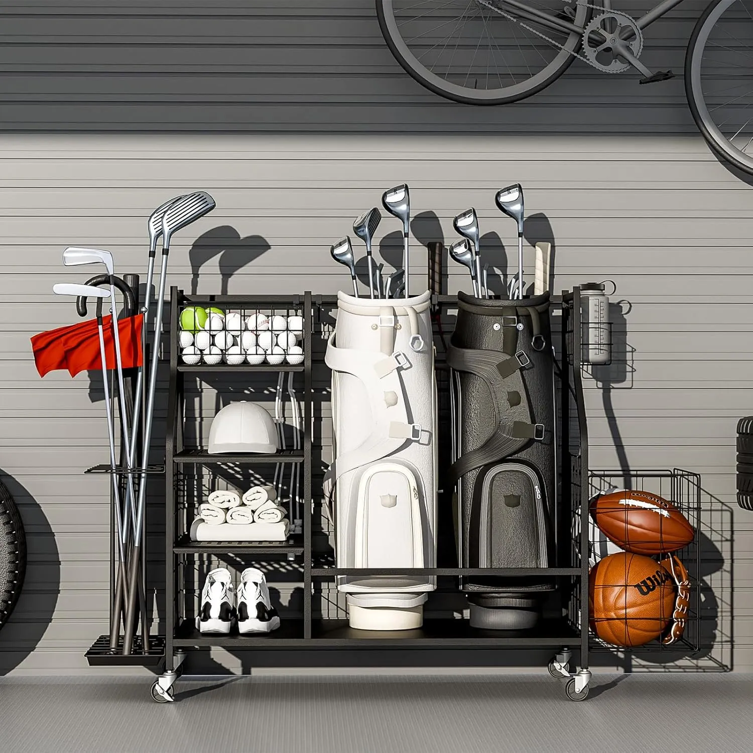 Golf Storage Garage Organizer, Golf Bag Storage Stand and Other Golfing Equipment Rack, Extra Storage Rack for Golf Clubs