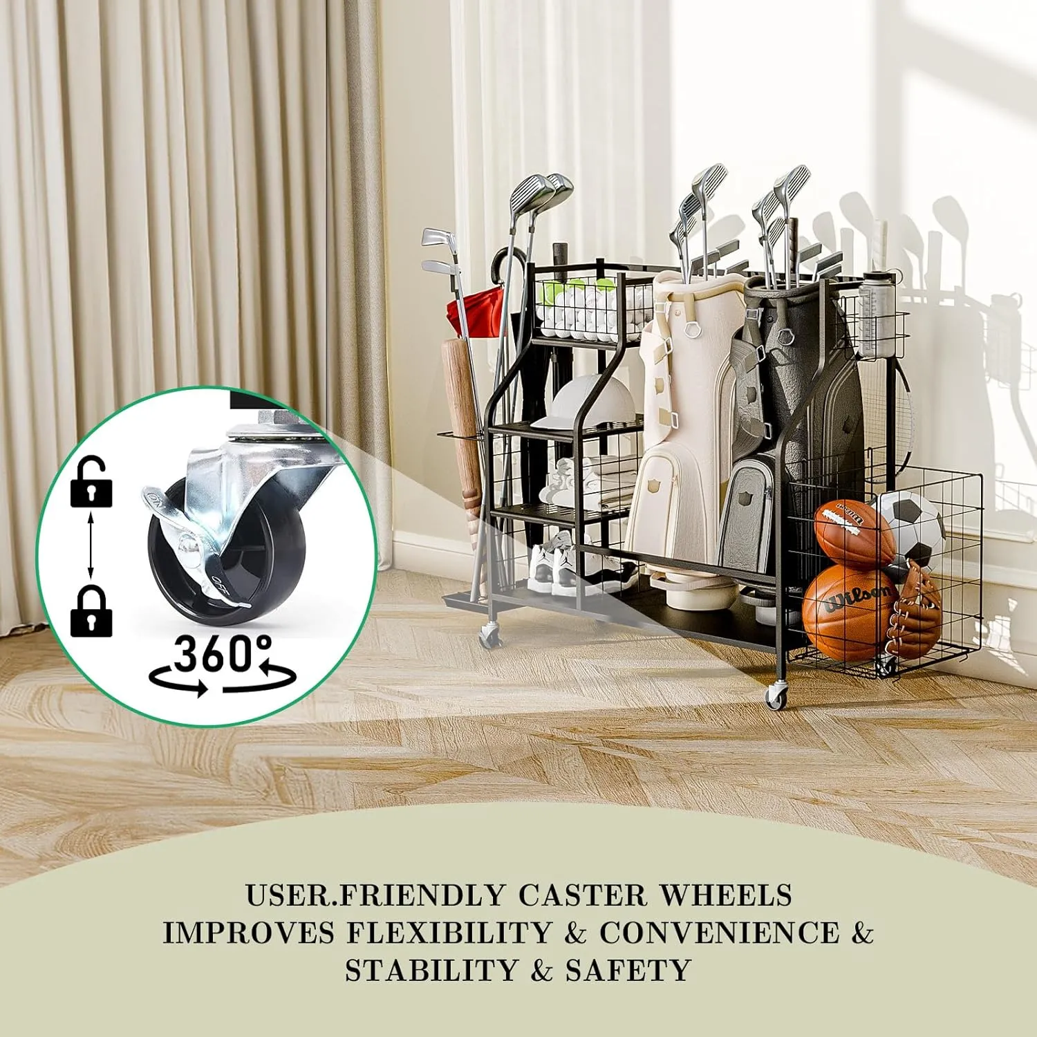Golf Storage Garage Organizer, Golf Bag Storage Stand and Other Golfing Equipment Rack, Extra Storage Rack for Golf Clubs