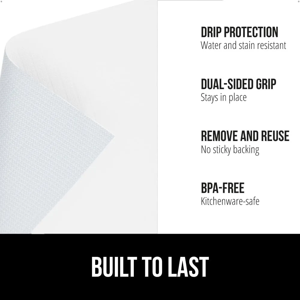 GORILLA GRIP DripGuard Drawer and Shelf Liner for Cabinet, Slip Resistant Non Adhesive Protection for Kitchen, BPA Free Smooth Surface Plastic Liners for Cabinets, Bathroom Drawers, 12x120 Inch, White