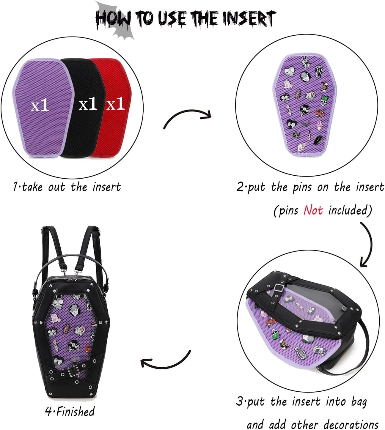 Gothic Coffin Shape Fashion Purses and Handbags for Women Halloween Shoulder Bag Backpack
