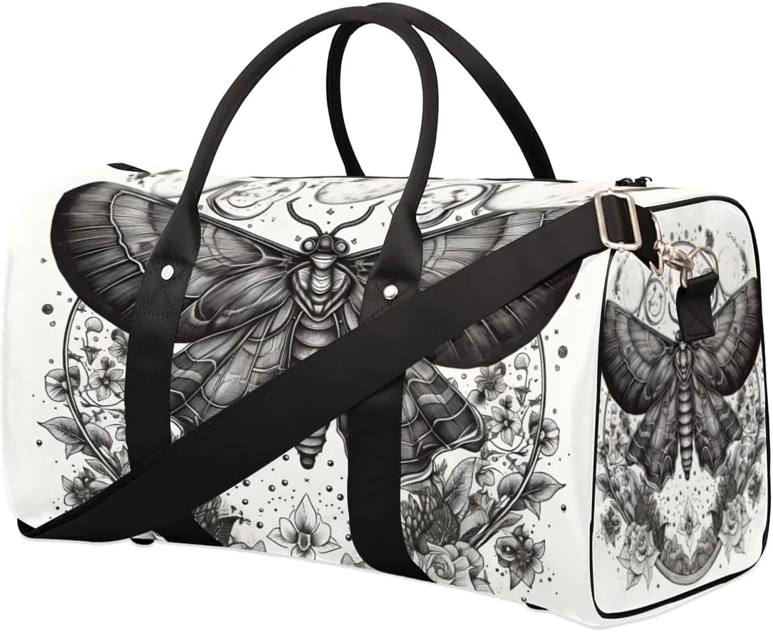 Gothic Moth Travel Duffle Bag for Women Men Gym Duffel Foldable Bag Waterproof Weekender Retro Mysterious Duffle Tote