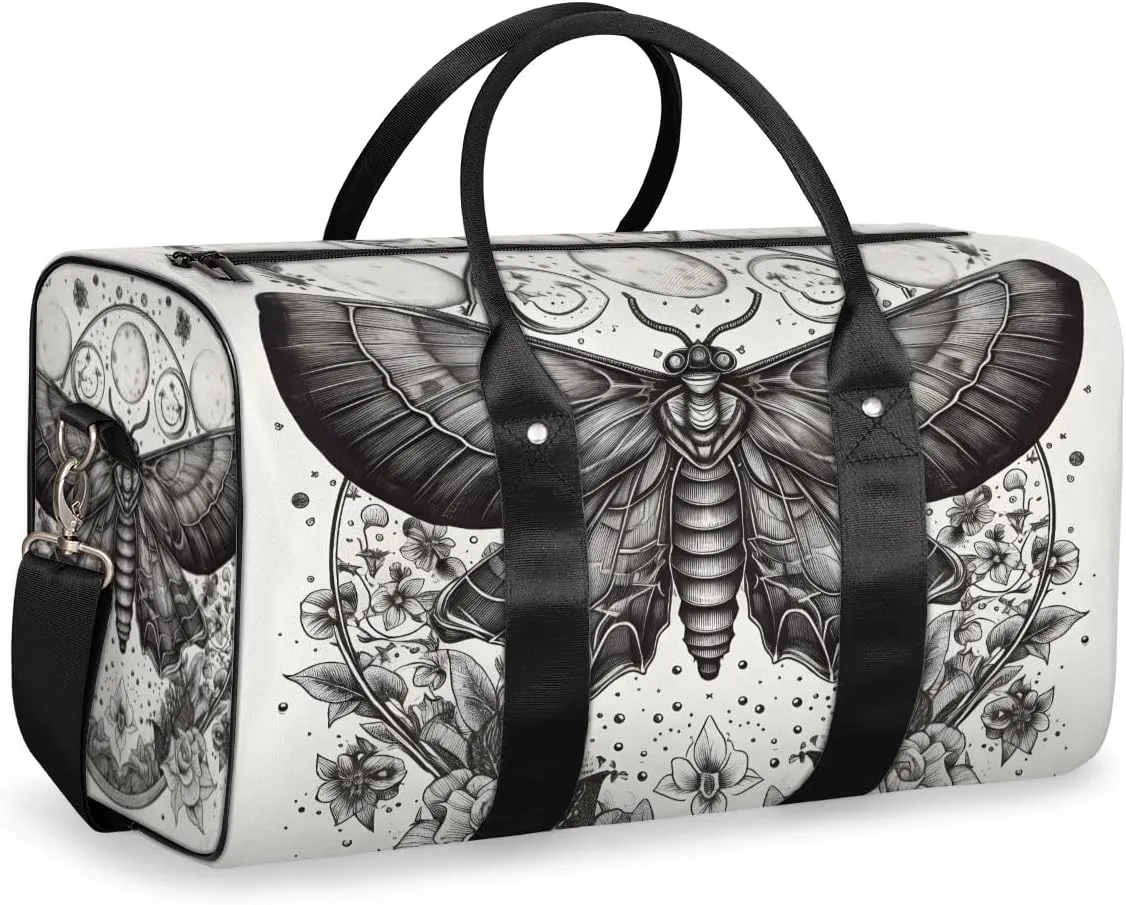 Gothic Moth Travel Duffle Bag for Women Men Gym Duffel Foldable Bag Waterproof Weekender Retro Mysterious Duffle Tote
