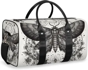 Gothic Moth Travel Duffle Bag for Women Men Gym Duffel Foldable Bag Waterproof Weekender Retro Mysterious Duffle Tote