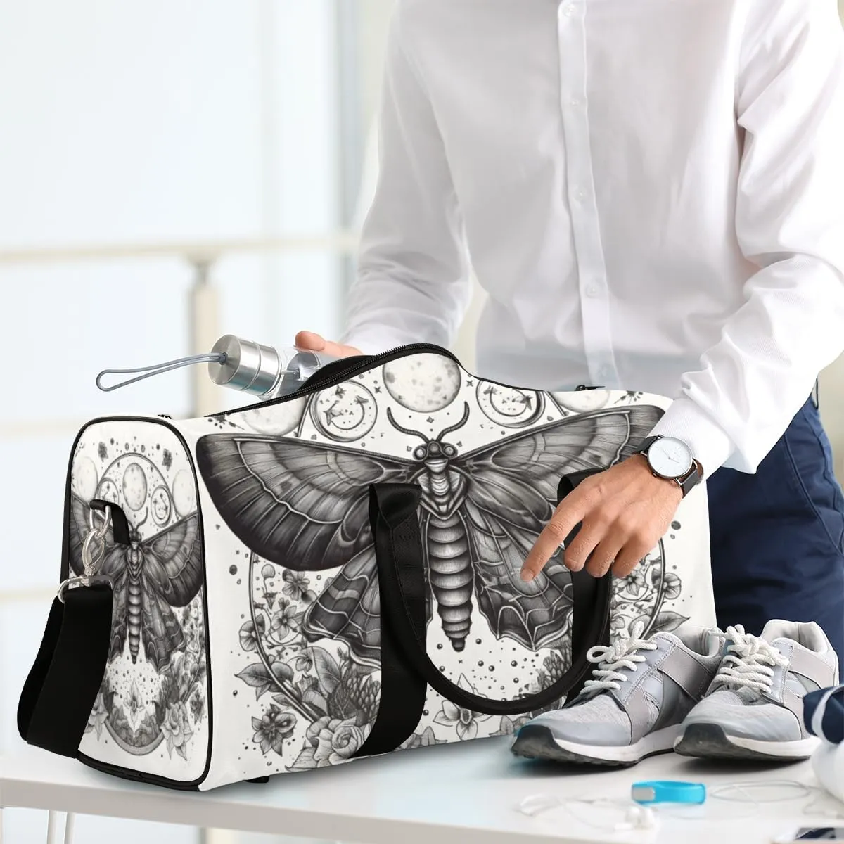 Gothic Moth Travel Duffle Bag for Women Men Gym Duffel Foldable Bag Waterproof Weekender Retro Mysterious Duffle Tote