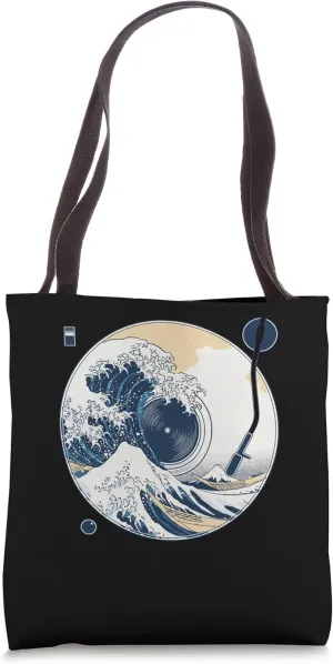 great wave sound Vinyl Record Player Sketch Tote Bag