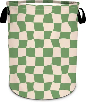 Green Checkerboard Laundry Basket Foldable Laundry Hamper Tote Bag Storage Bucket Toy Organizer For Bathroom/Laundry/Bedroom（19.6x15.7inch）