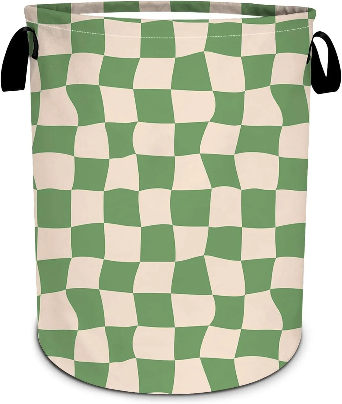 Green Checkerboard Laundry Basket Foldable Laundry Hamper Tote Bag Storage Bucket Toy Organizer For Bathroom/Laundry/Bedroom（19.6x15.7inch）