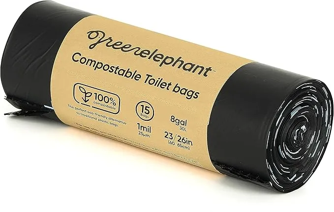 Green Elephant Portable Toilet Bags - Camping Toilet Bags, Camping Potty Bags, Camping Poop Bags for People, Toilet Waste Bags for 5 Gallon Bucket, Camp Toilet Bag, 15 count, 8 gal, 1 mil (1 pack)