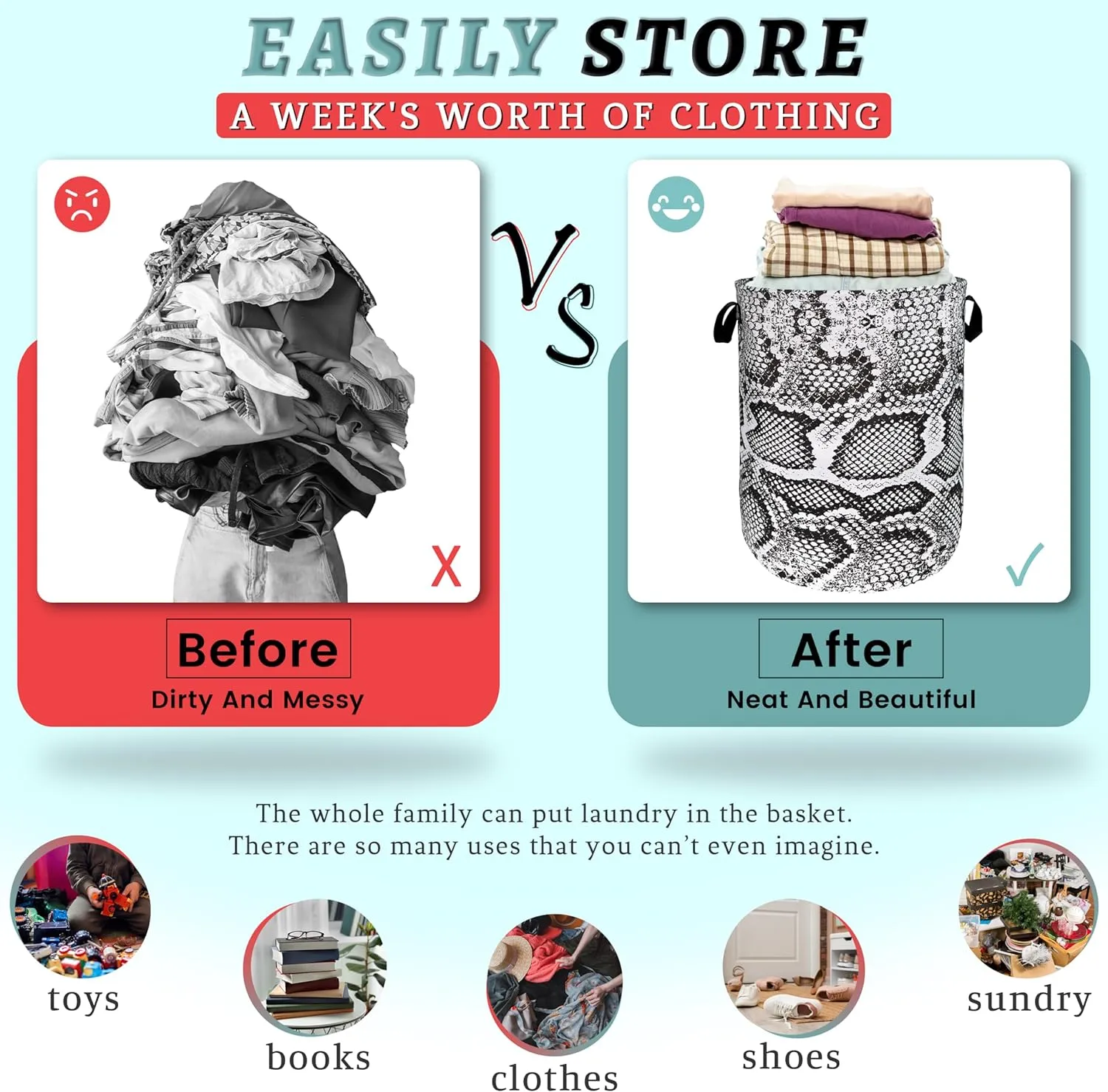 Grey White Snake Texture Laundry Hamper Snake Colorful Laundry Basket With Handles Foldable Oxford Cloth Tote Bag Clothes Toy Storage Bucket 18.9x16.5 Inch For Bathroom/Laundry/Bedroom