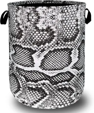 Grey White Snake Texture Laundry Hamper Snake Colorful Laundry Basket With Handles Foldable Oxford Cloth Tote Bag Clothes Toy Storage Bucket 18.9x16.5 Inch For Bathroom/Laundry/Bedroom
